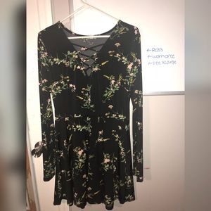 Black with Floral Detail Skater Dress